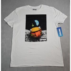 Fortnite Mens White Graphic T Shirt Hamburger Space Print Size‎ XL NWT